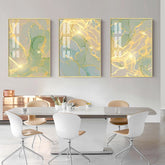 TPFLiving Luxus Poster Leinwand -Abstrakte Strukturen - Gold, Gelb, Grün, Grau - 13 verschiedene Größen - Günstiges 3-er Set OHNE Rahmen - SET